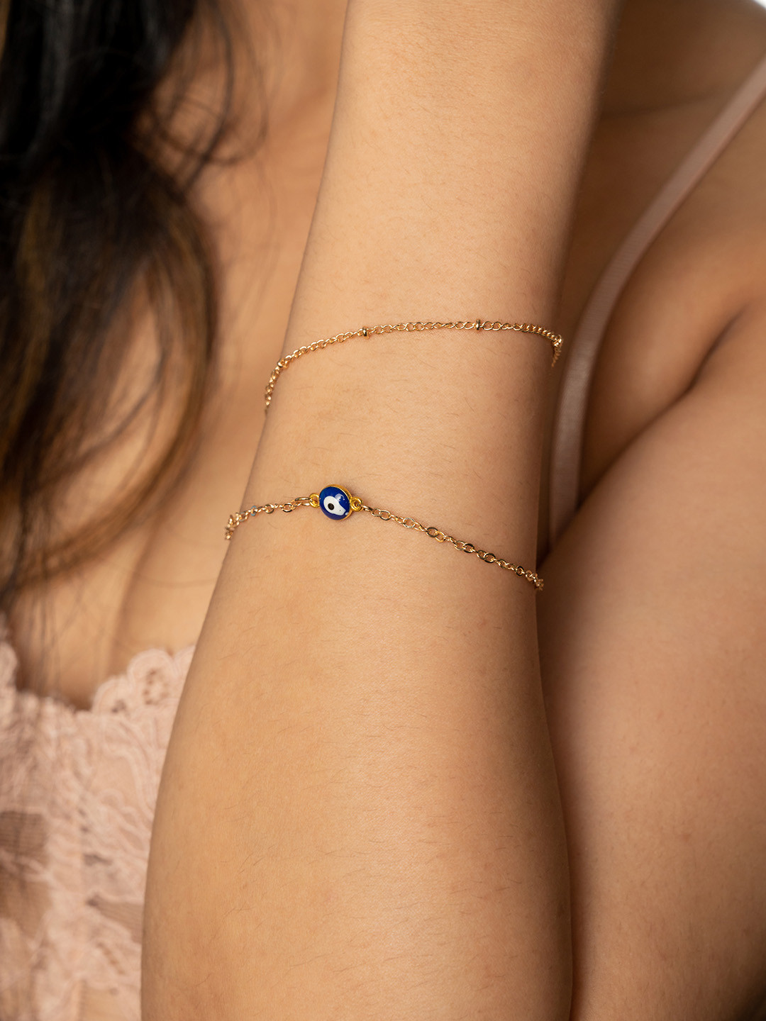 WHITE LIES Women Set Of 2 Gold-Toned & White Link Bracelet