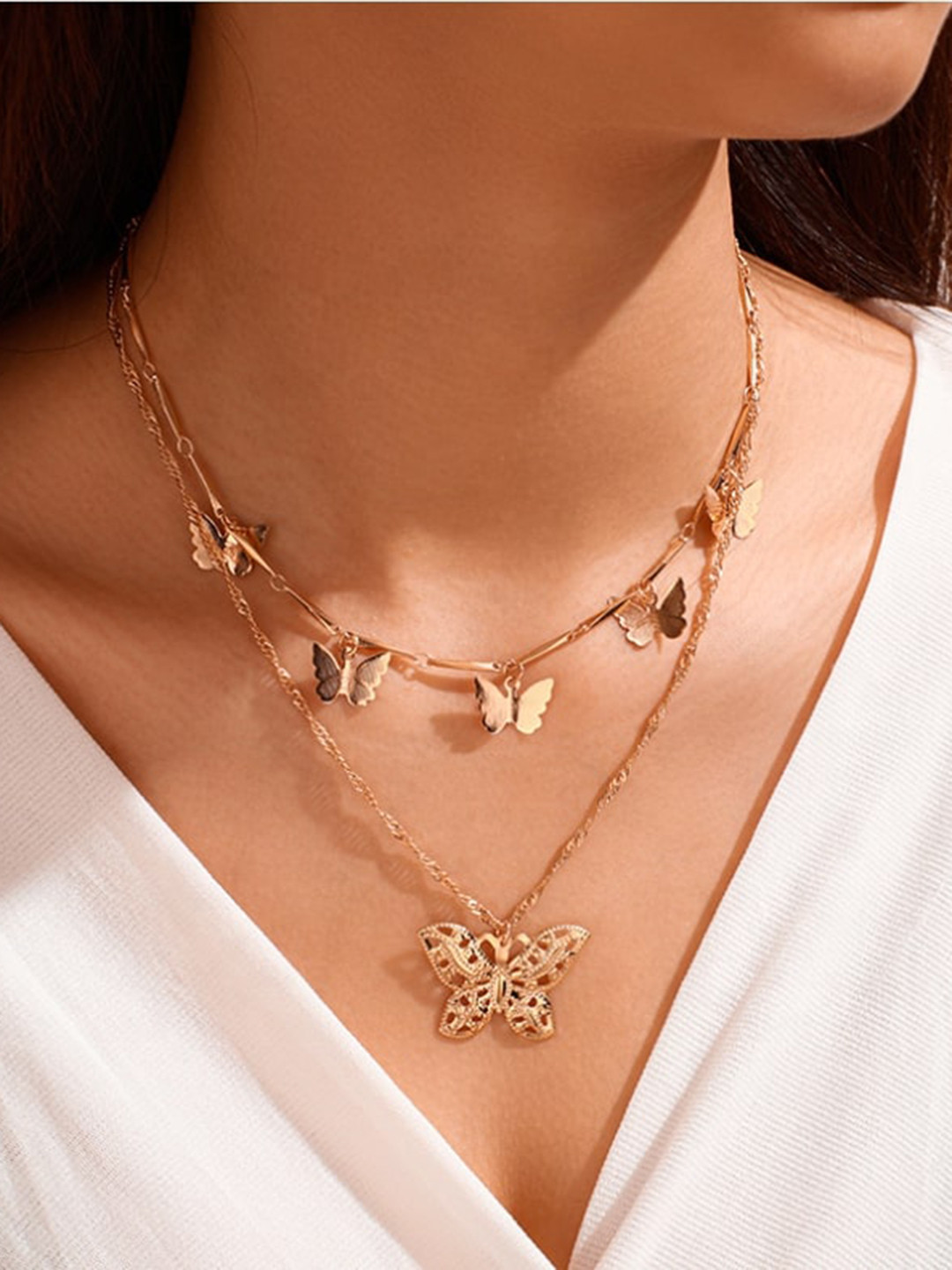 WHITE LIES Women Gold-Toned Butterfly Choker Necklace