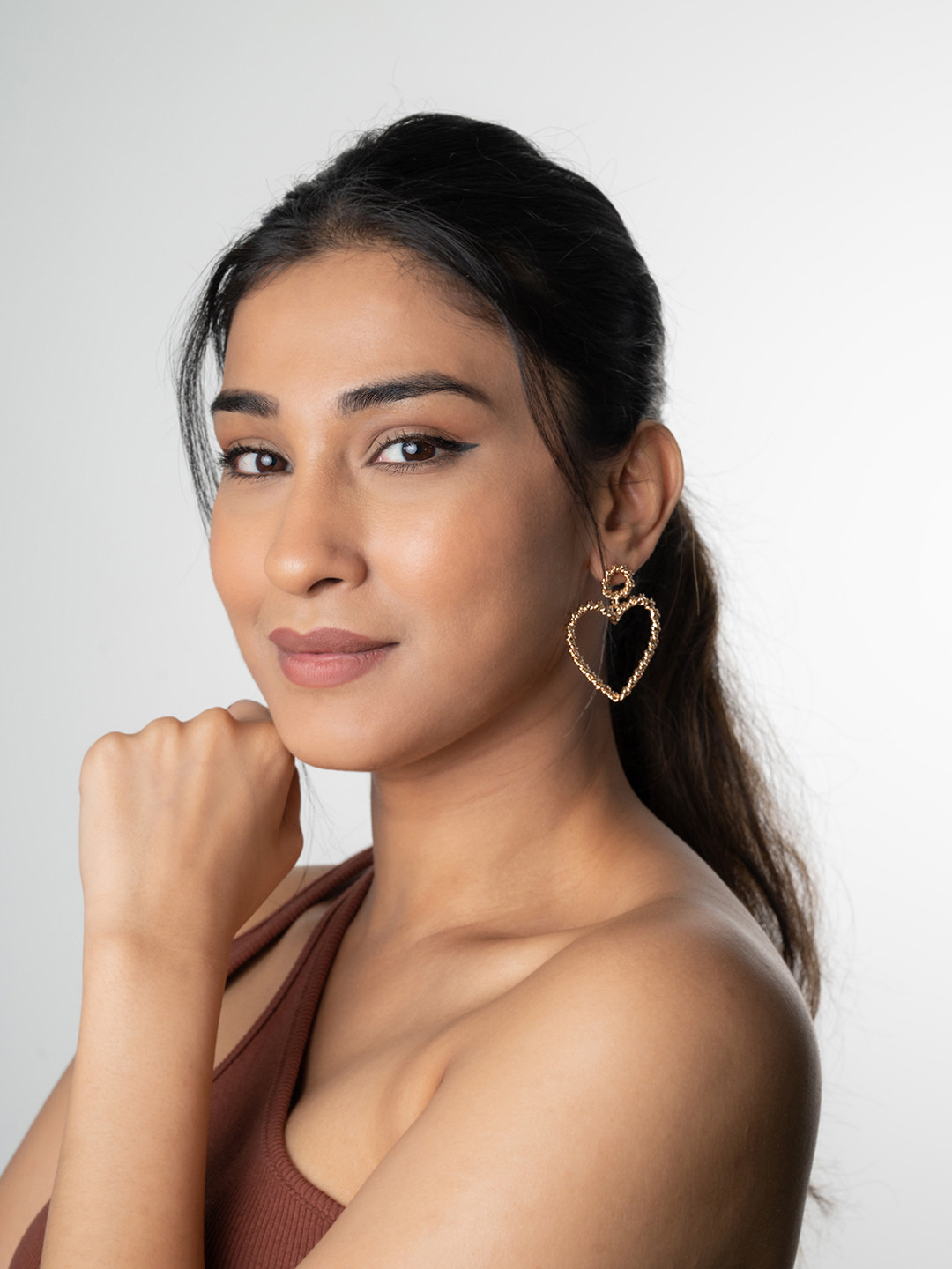 WHITE LIES Gold-Toned Heart-Shaped Drop Earrings