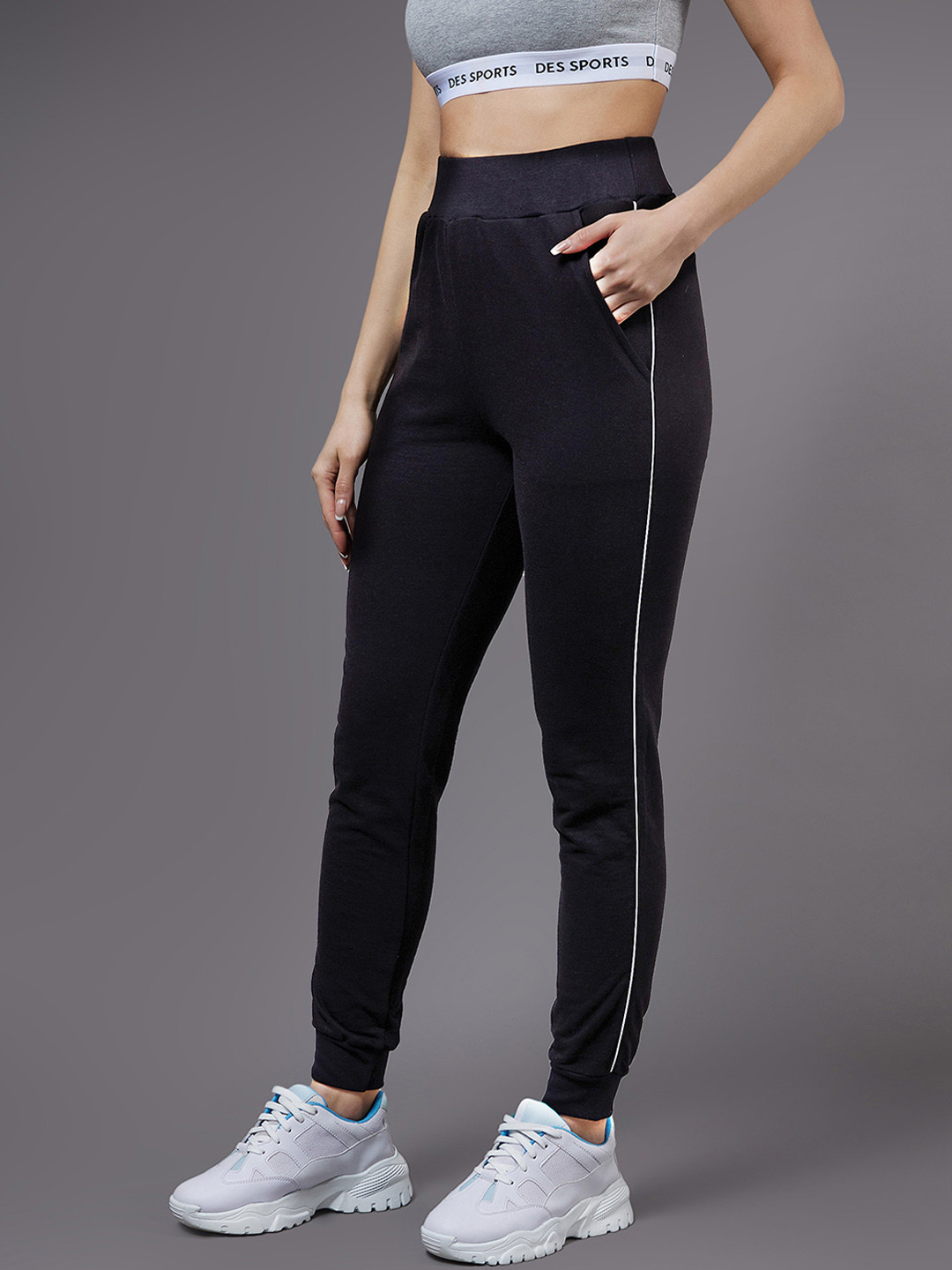 Miss Chase Women Black Solid Pure Cotton Track Pant