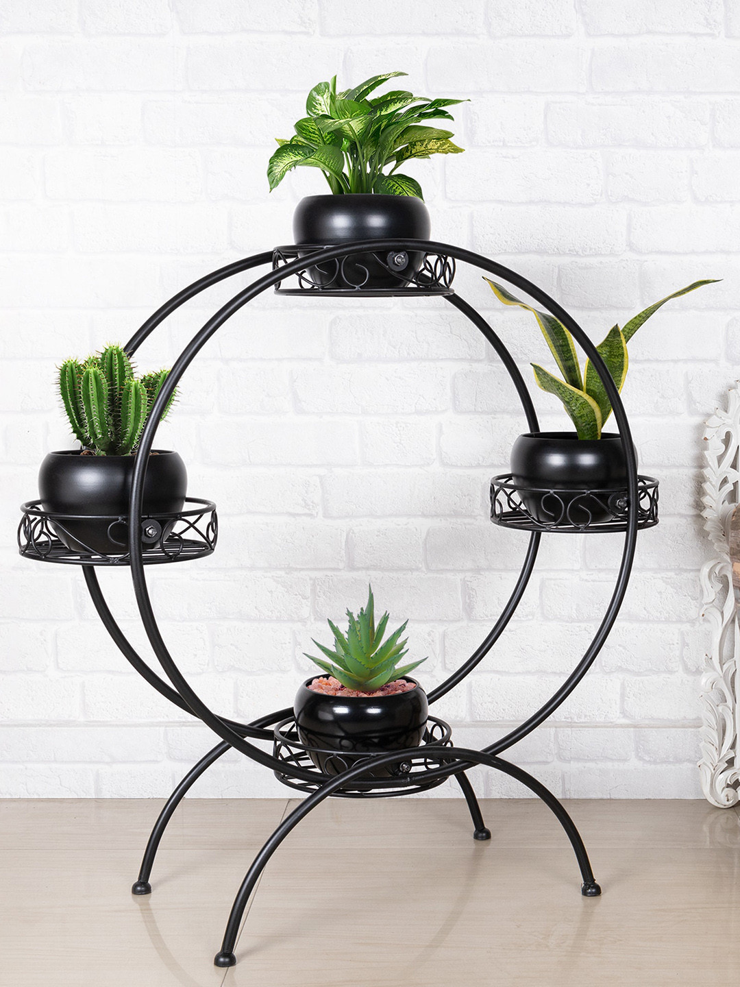 Homesake Black Solid Round 4 Tier Black Planters
