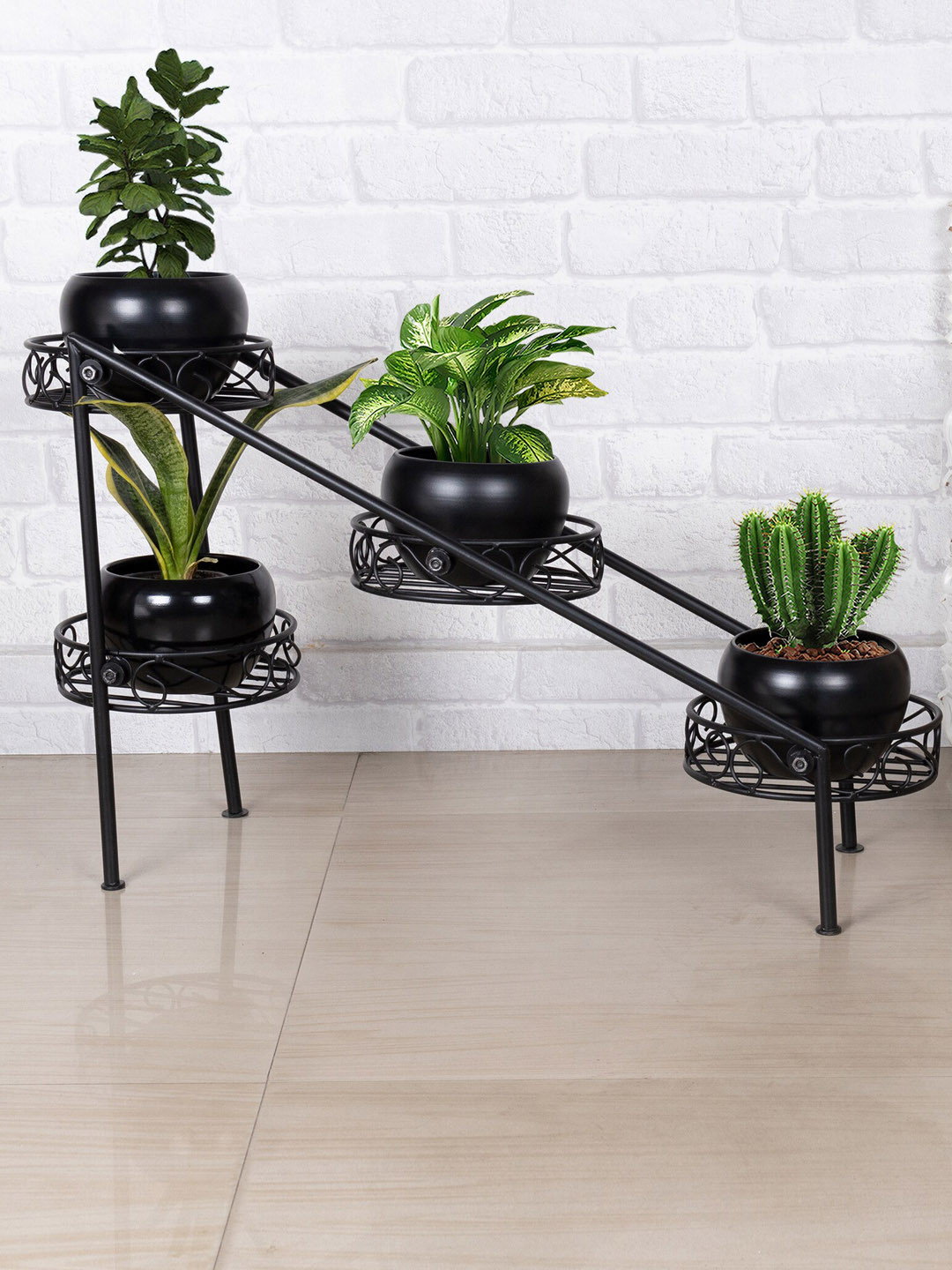 Homesake Black 4 Tier Ladder Metal Planter With Stand