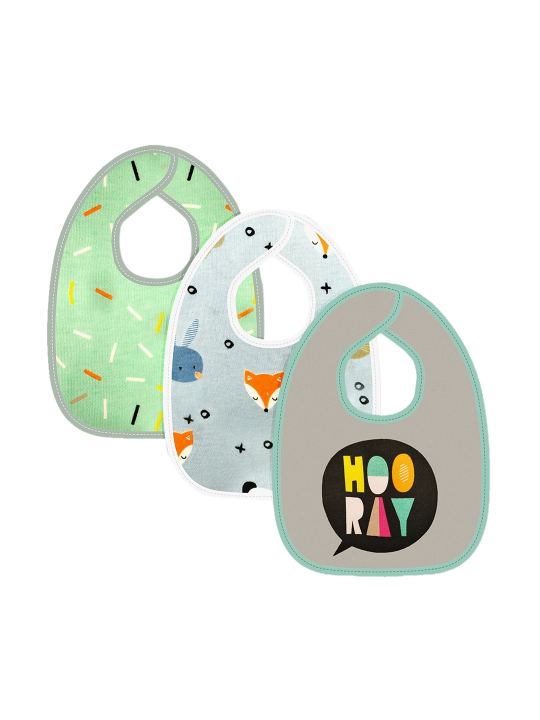 Moms Home Pack of 3 Multicolored Unisex Kids Designer Printed Pure Cotton Bibs