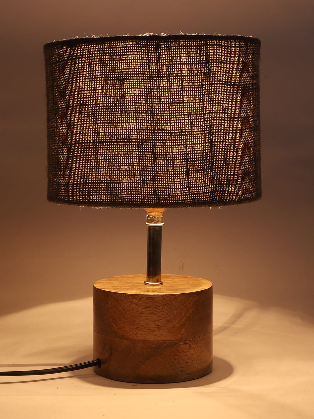 Devansh Grey Wooden Table Lamp with Jute Shade
