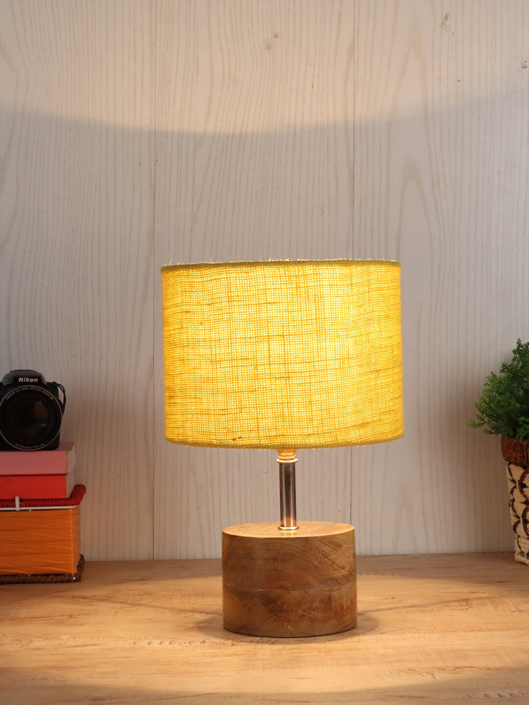 Devansh Yellow Wood Table Lamp with Jute Shade