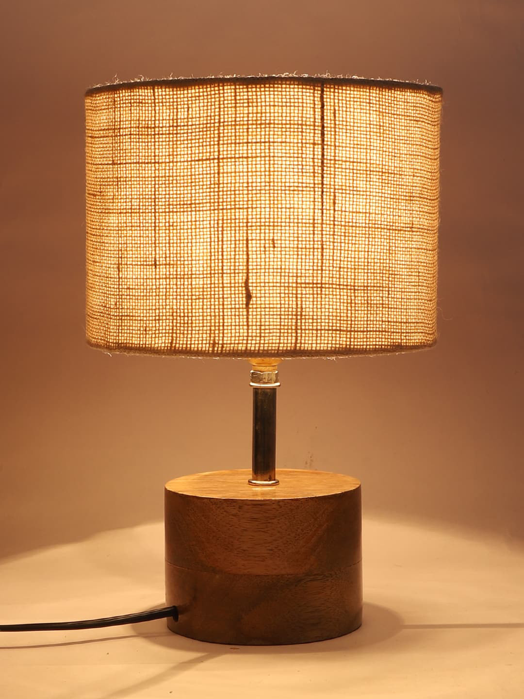 Devansh Brown Wood Table Lamp with Jute Shade