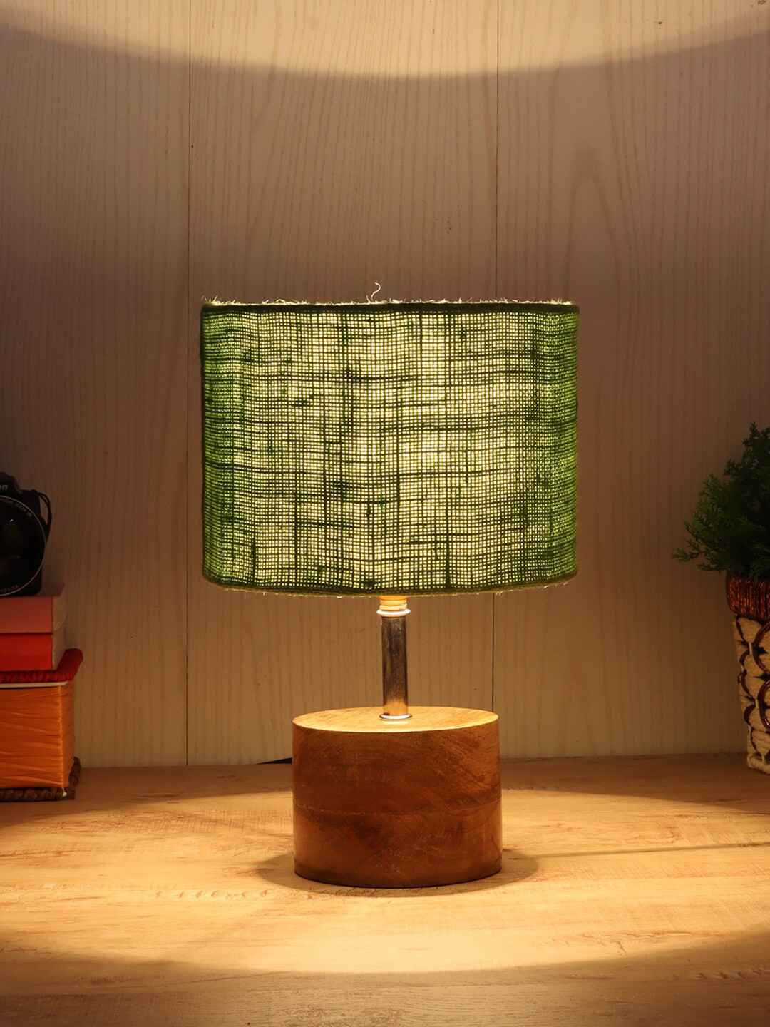 Devansh Green Wood Table Lamp With Jute Shade