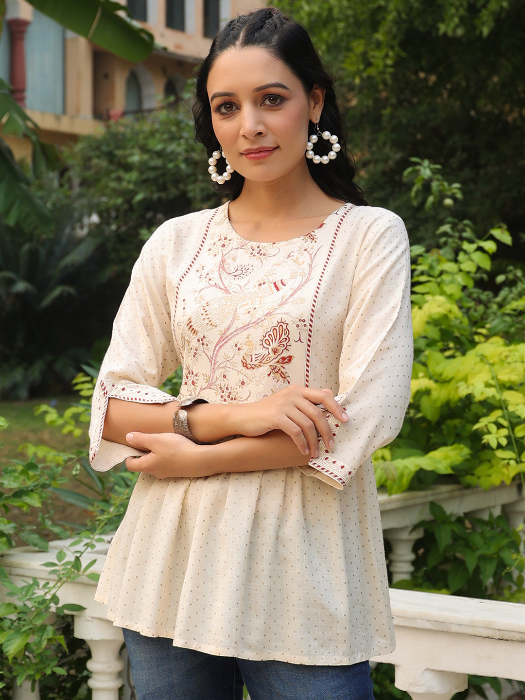 Juniper Off White Polka Dots Printed Tunic