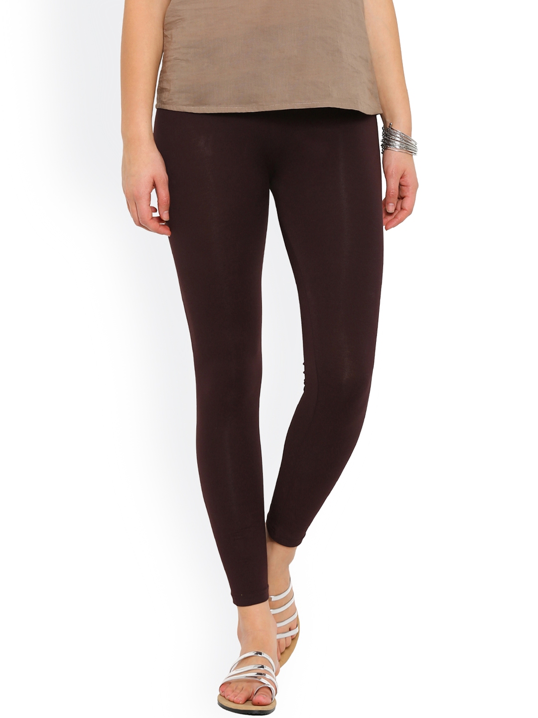 Coffee Brown color stretchable cotton ankle Leggings-LGA70