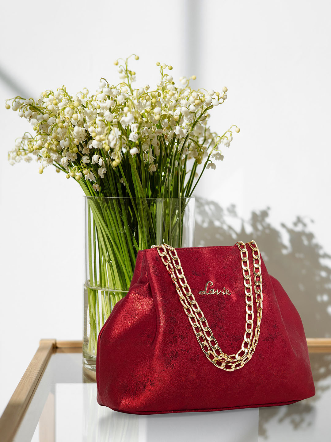 Lavie Shaya Red & Gold-Toned Potli Clutch