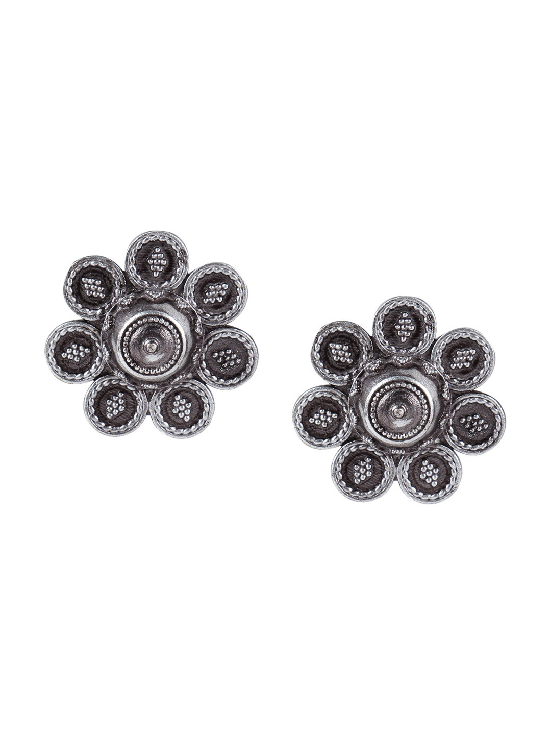 Arendelle Silver-Toned & Silver-Plated Floral Studs Earrings