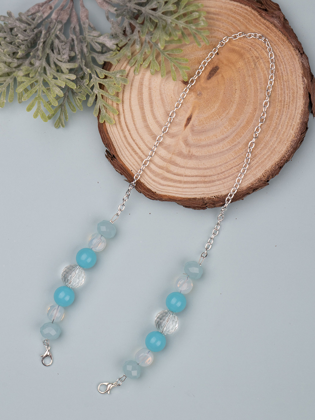 Arendelle Girls Silver-Toned & Turquoise Blue Crystal Beads Mask Chain