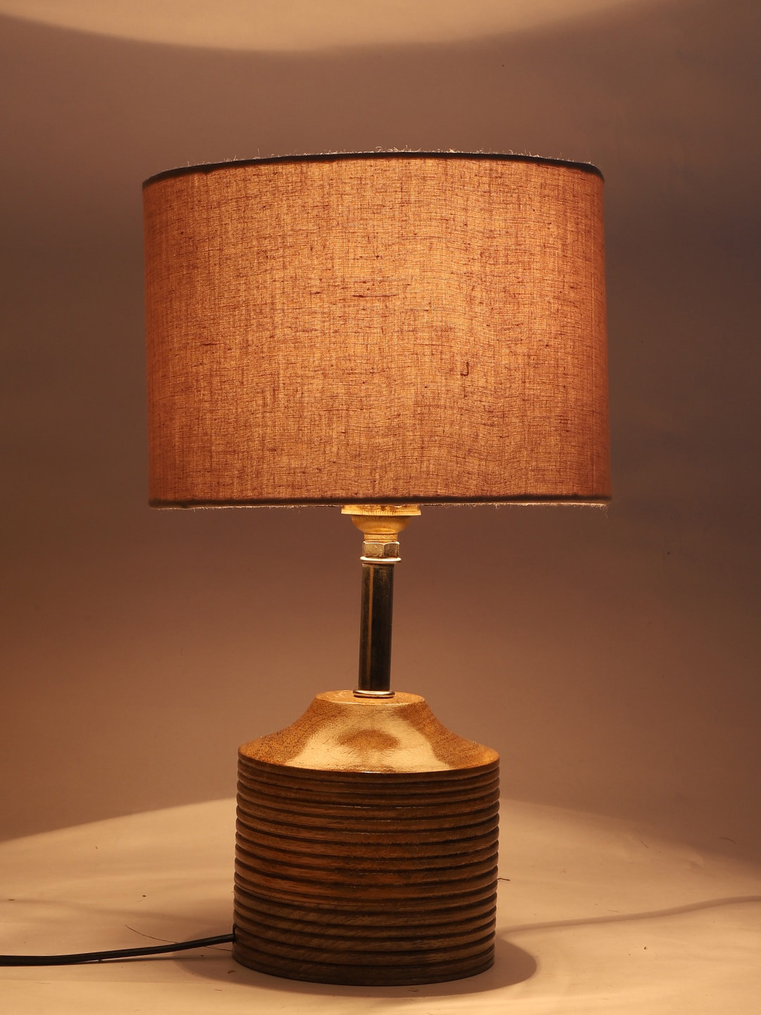 Devansh Grey Wooden Table Lamp With Cotton Shade