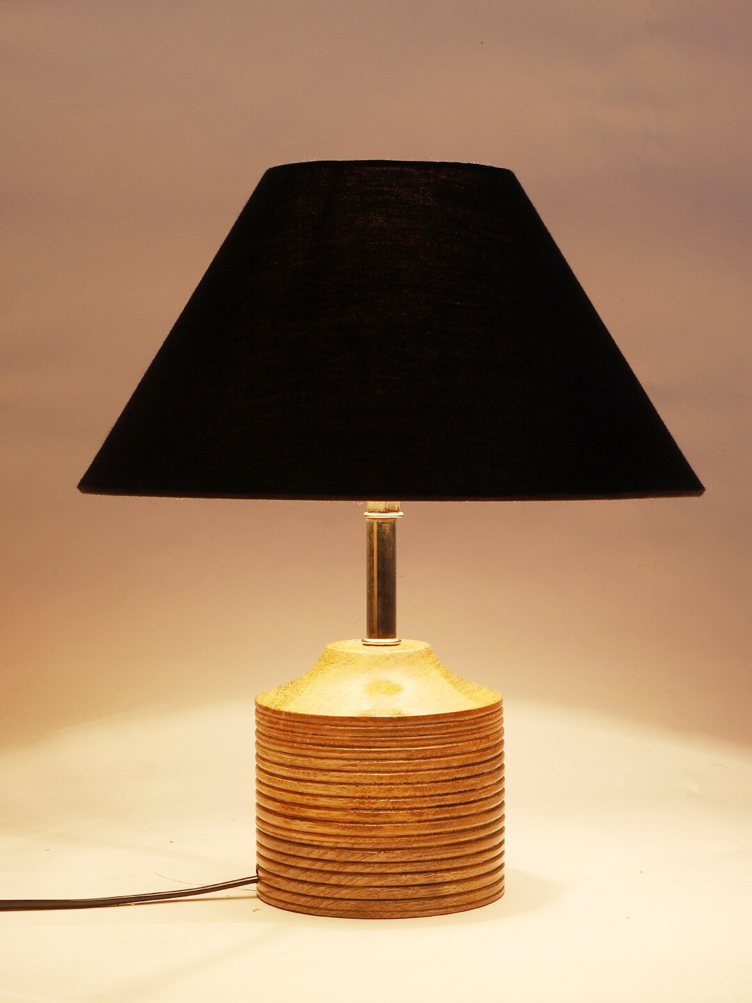 Devansh Black & Tan Brown Solid Frustum Wood Table Lamp with Jute Shade