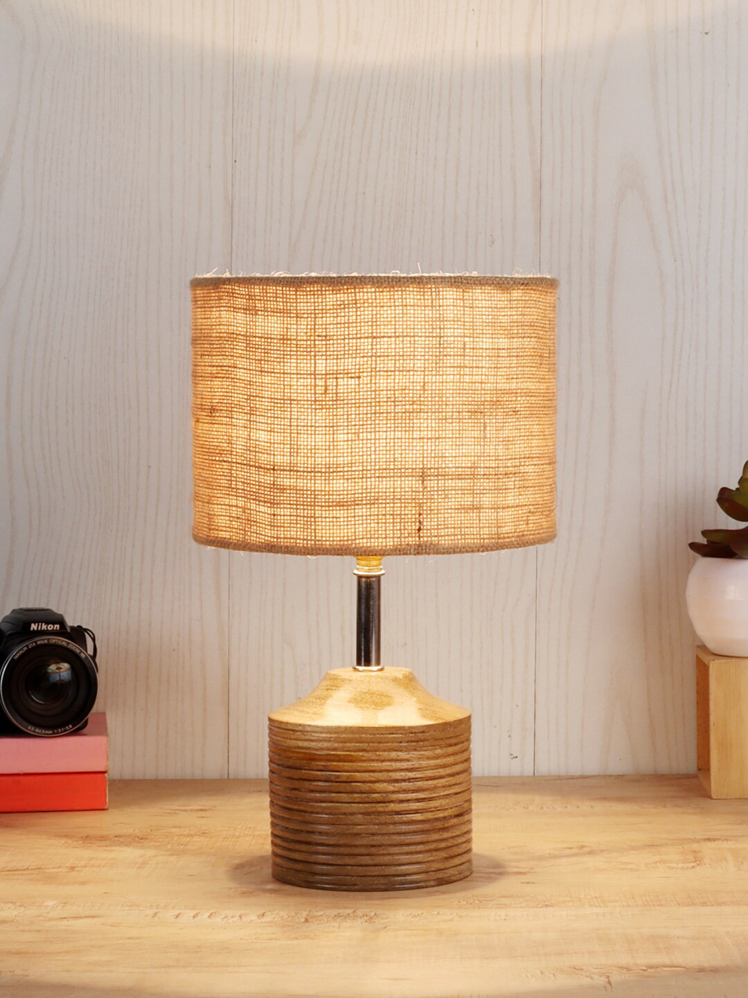 Devansh Beige Wooden Table Lamp with Jute Shade