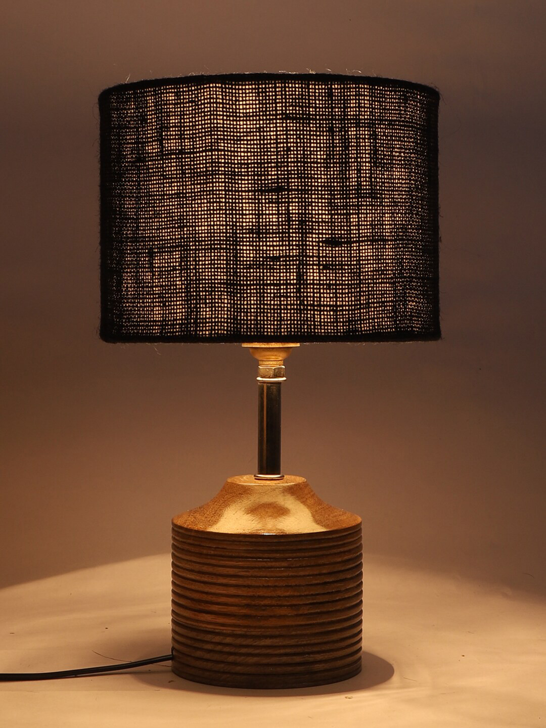 Devansh Black Wood Table Lamp with Jute Shade