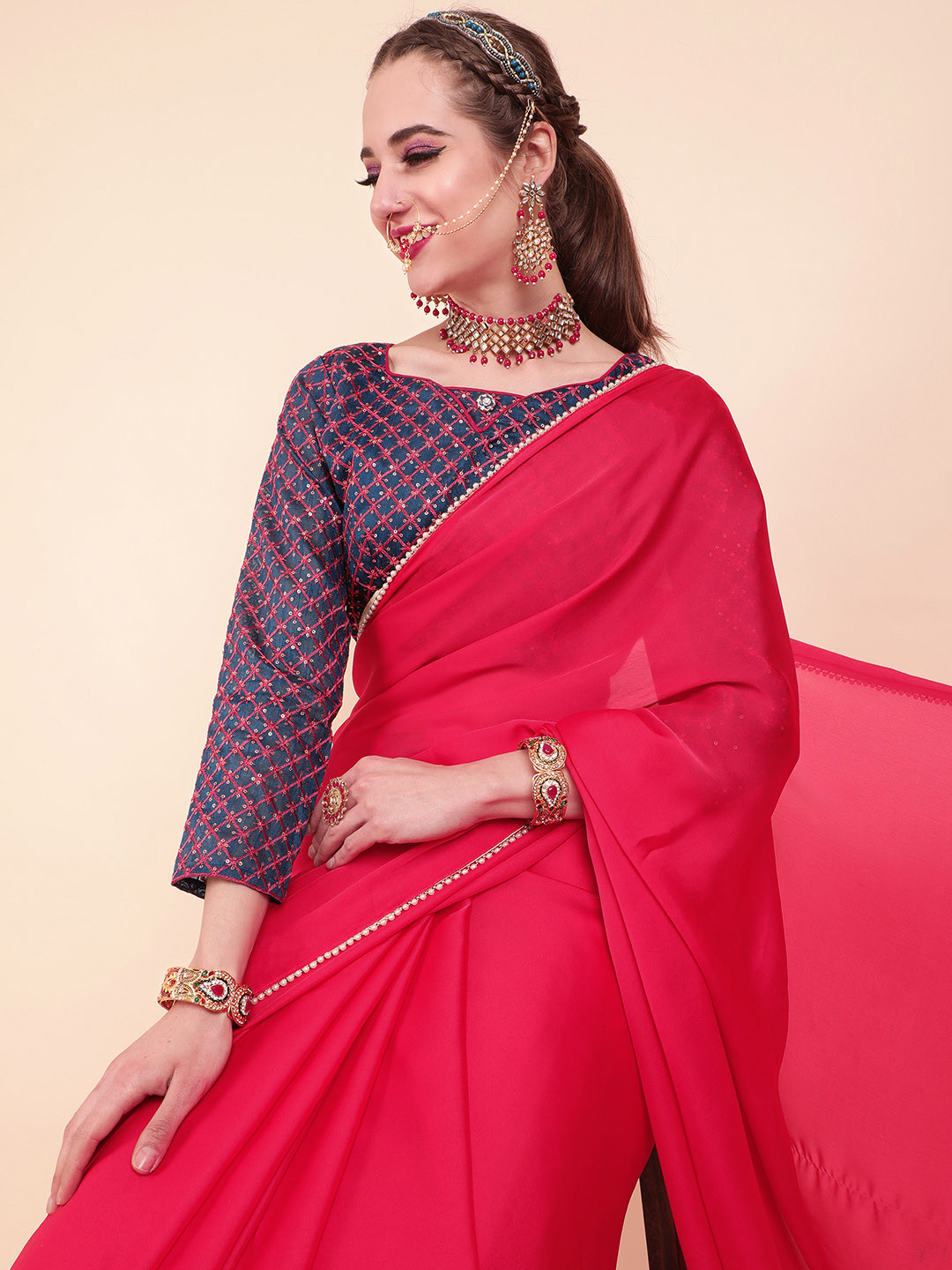 Sangria Pink Satin Saree