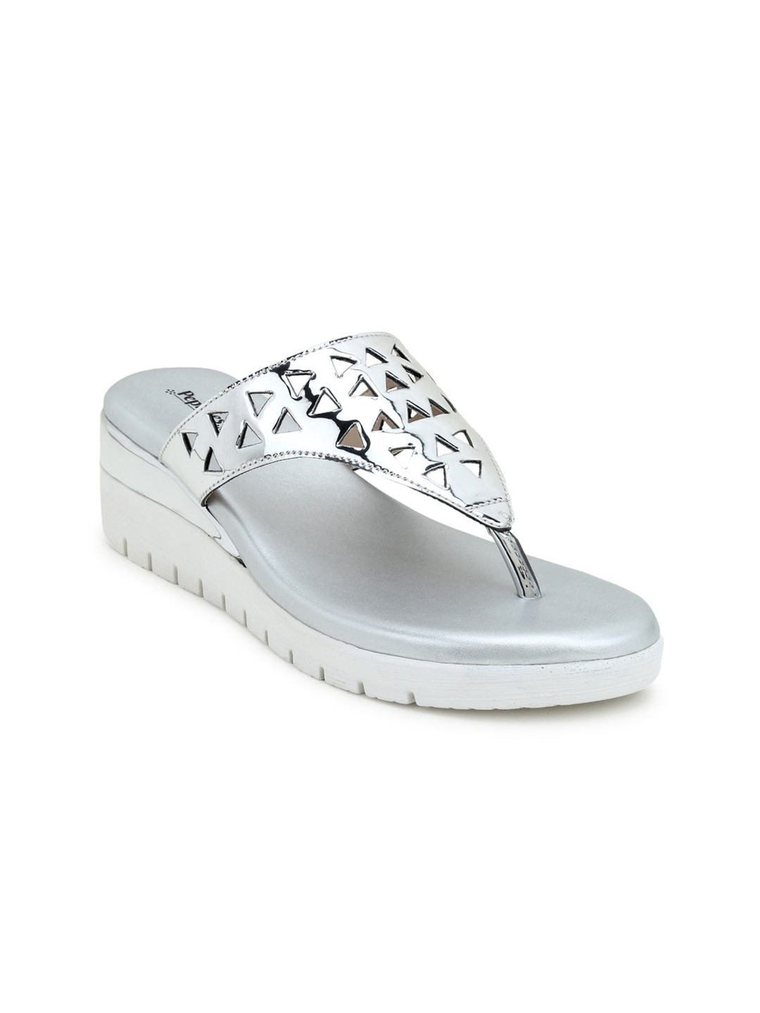 PEPITOES Silver-Toned Striped Platform Sandals