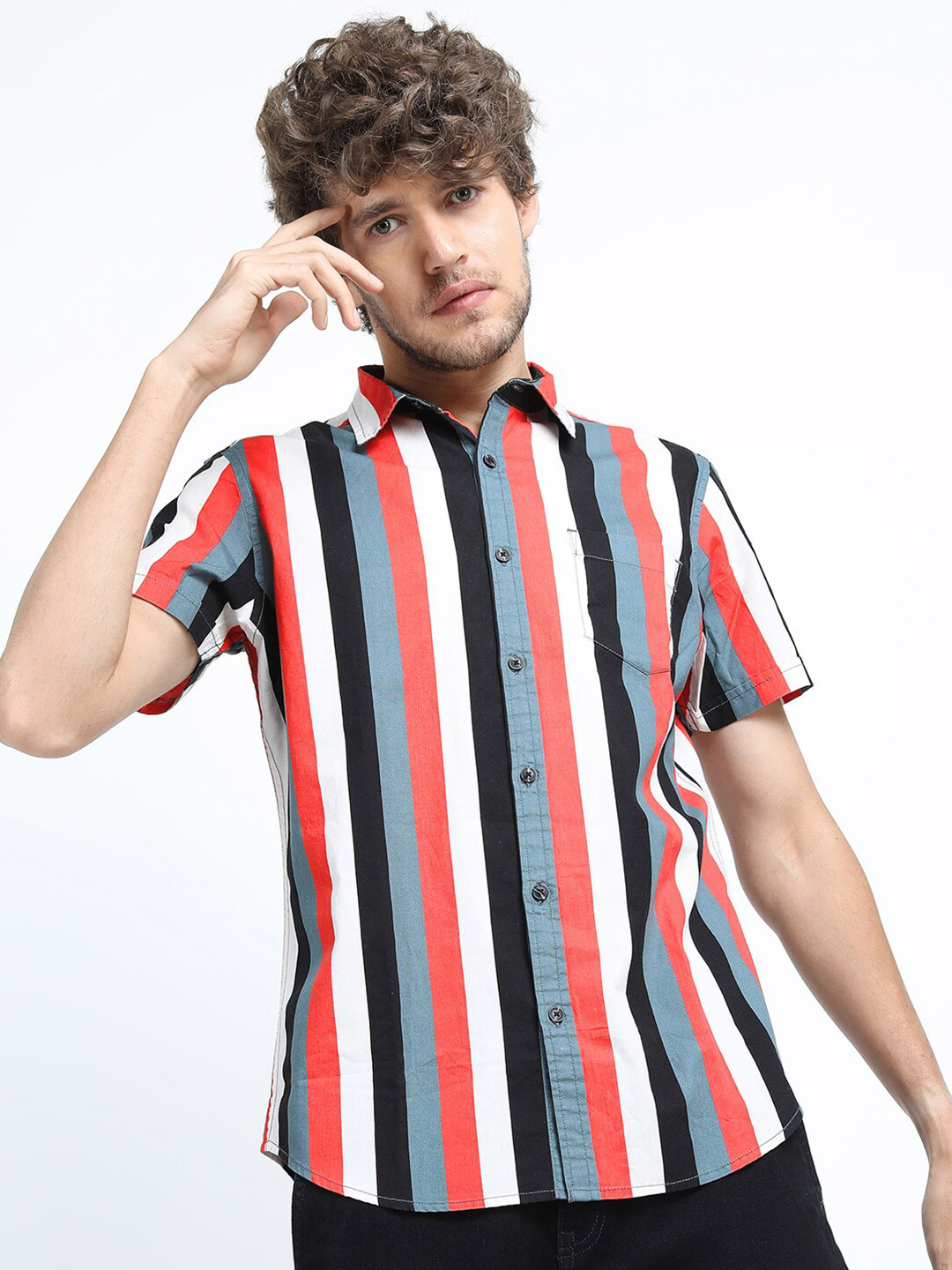 LOCOMOTIVE Men Multicoloured Slim Fit Multi Stripes Striped Casual Shirt