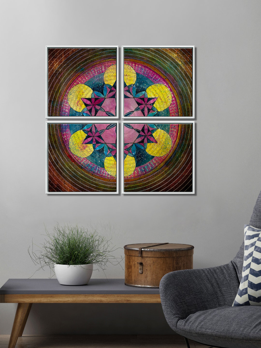 999Store Blue Canvas 4 Pcs Wall Living Room Square Paintings Wall Art -26.97 x 27.09In