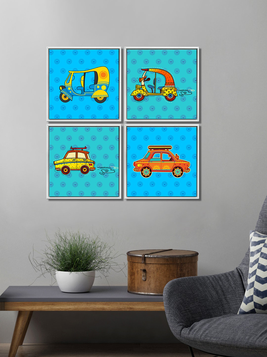 999Store Autos Taxi Canvas 4 Pcs Wall Square Paintings Wall Art - 13x13In