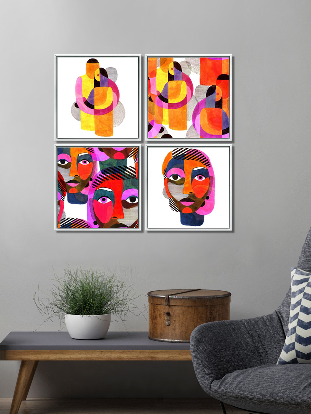 999Store Cartoons Art Canvas 4 Piece Wall Square Paintings Wall Art - 27 x 27In