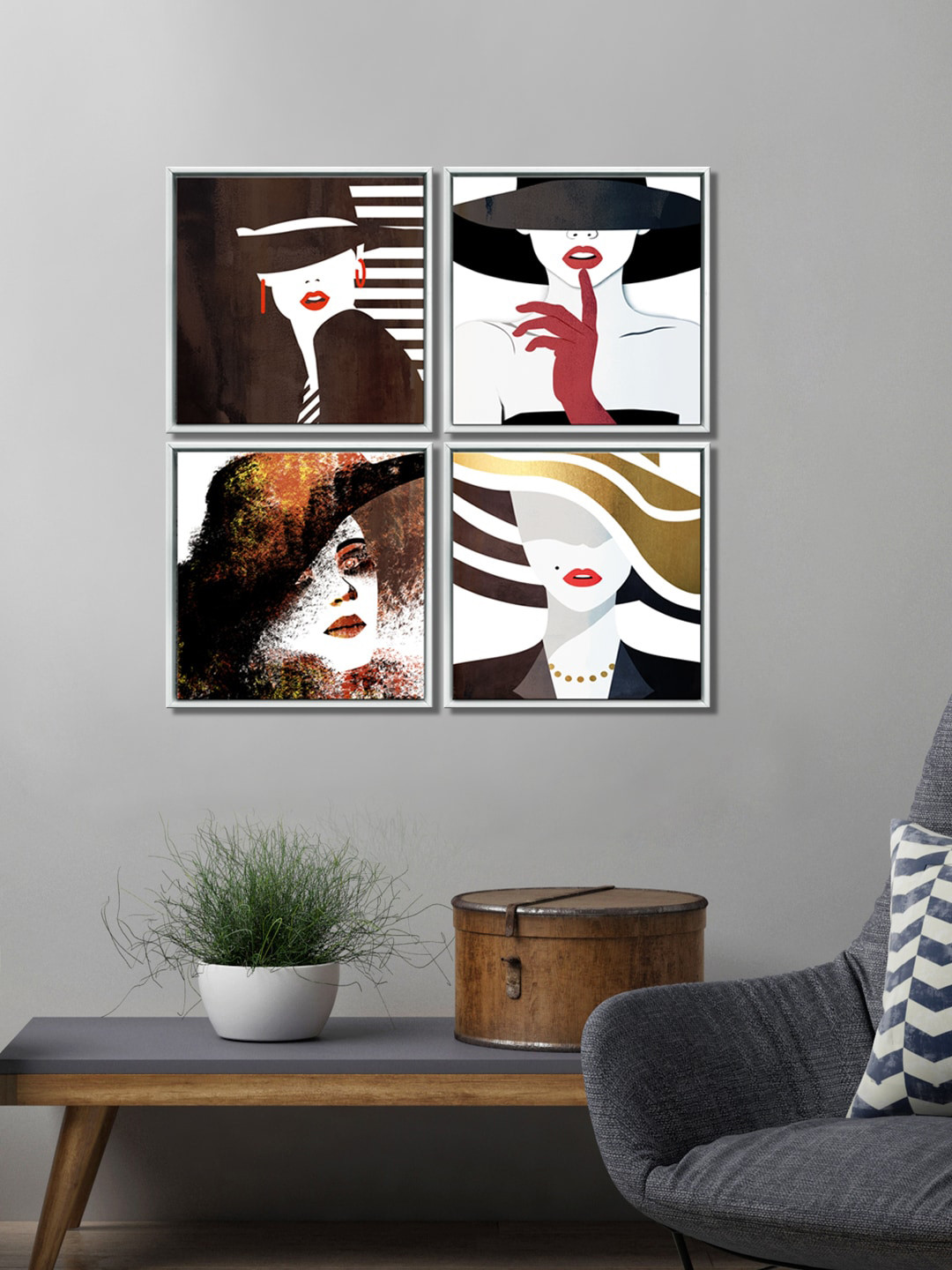 999Store Modern Girls Canvas 4 Pcs Wall Rectangle Paintings Wall Art - 13x13In