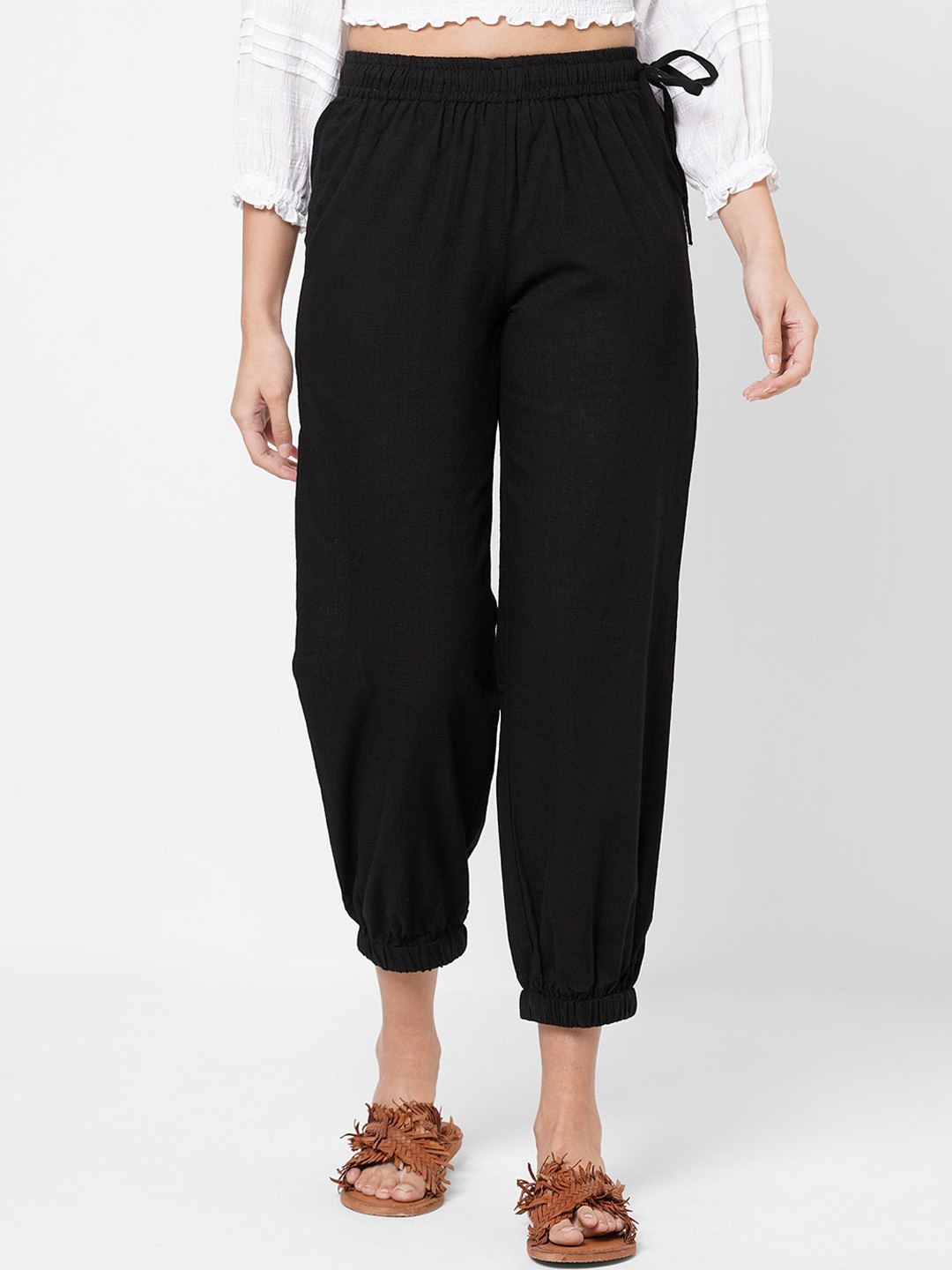 KAMI KUBI Women Black Solid Loose-Fit Harem Pants