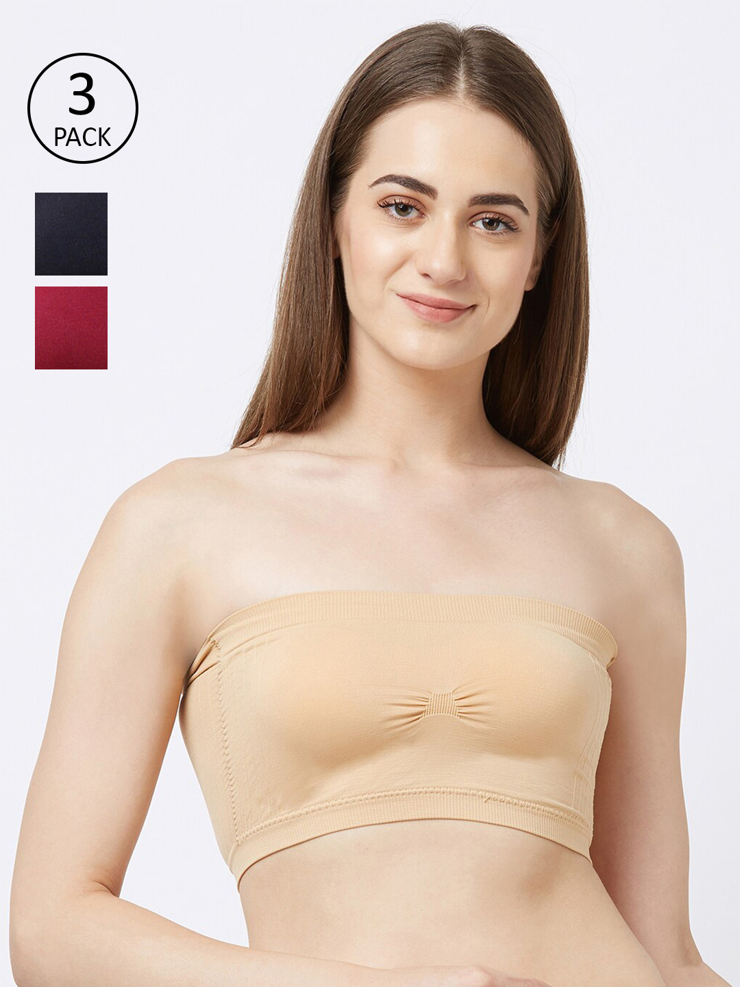 FashionRack Set Of 3 Black & Maroon Bandeau Lightly Padded Bra