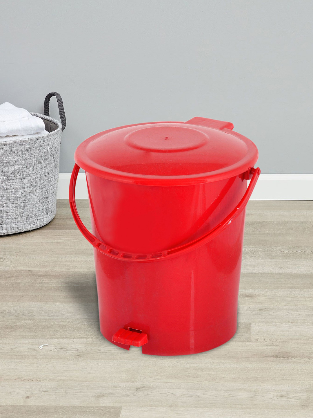 Kuber Industries Set Of 2 Black & Red Plastic Pedal Dustbin With Handle