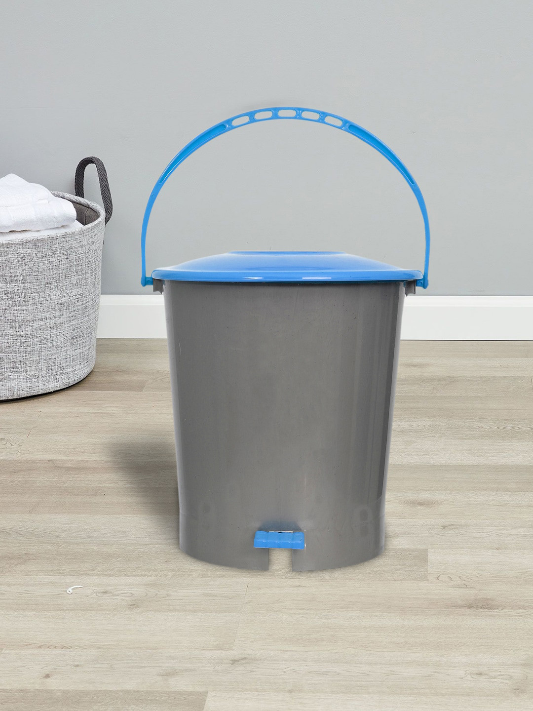 Kuber Industries Set Of 2 Grey & Blue Solid 5L Pedal Dustbin With Handle