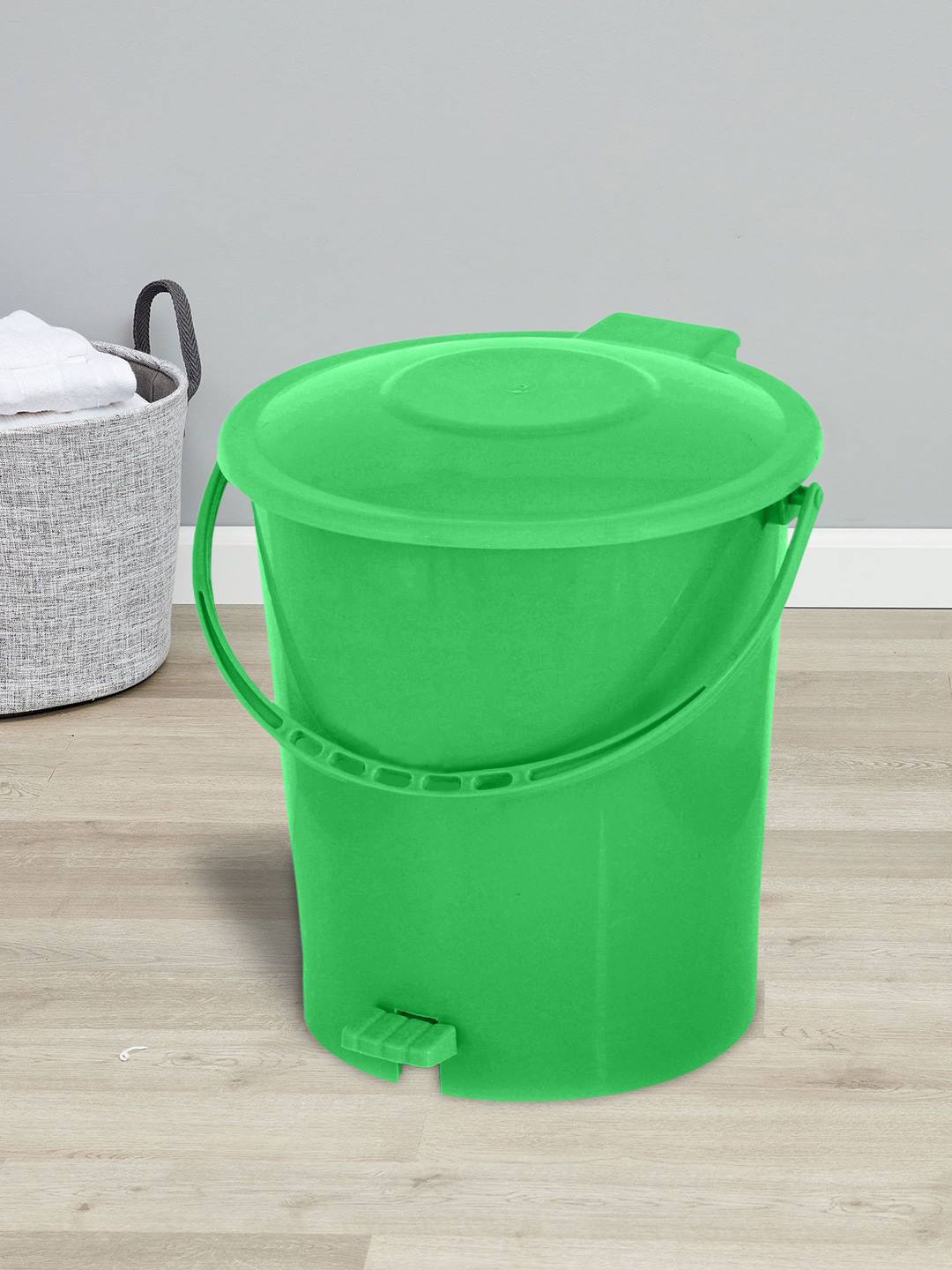 Kuber Industries Set Of 2 Green Solid Plastic Pedal Dustbin With Handle