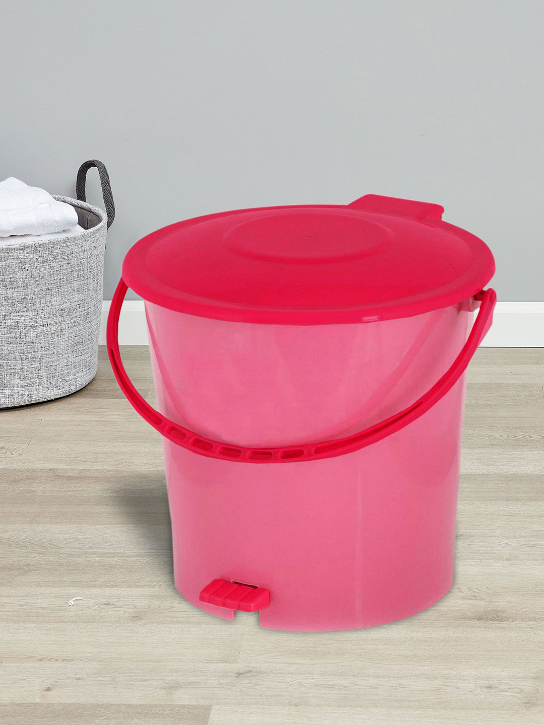 Kuber Industries Set Of 2 Pink & Red Solid 5L Pedal Dustbin With Handle