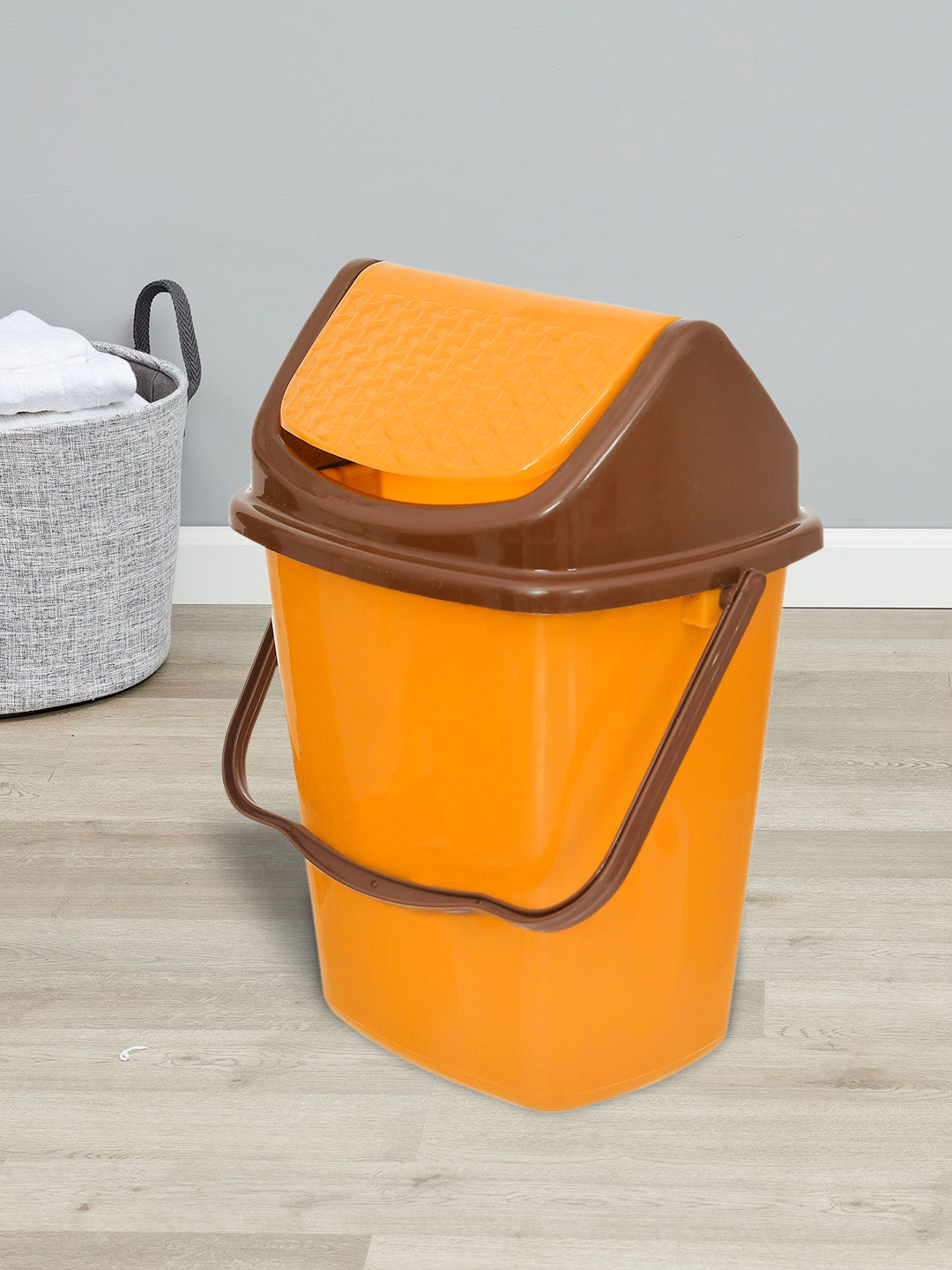 Kuber Industries Set Of 2 Yellow & Coffee Plastic Swing Lid Dustbin With Handle