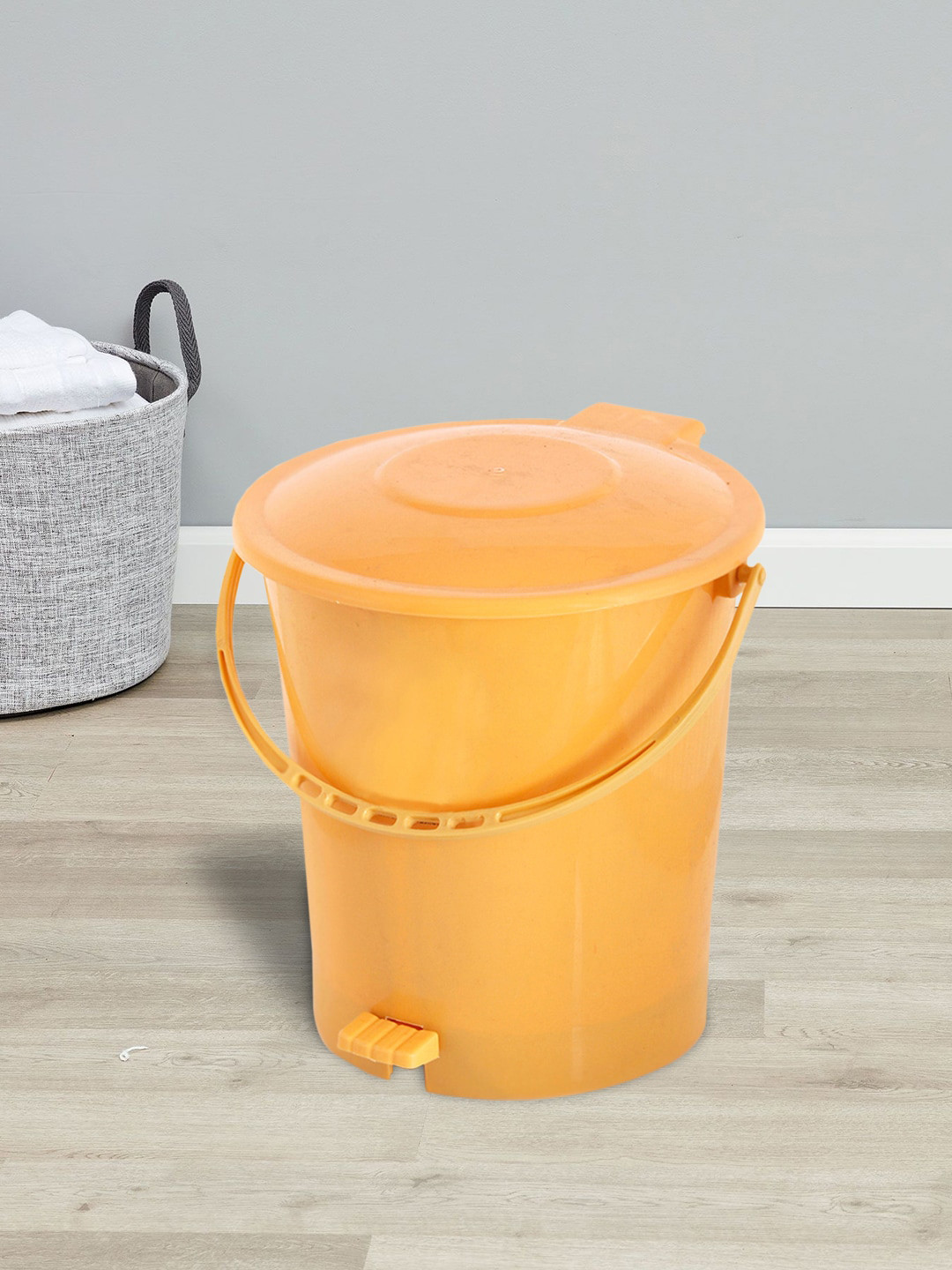Kuber Industries Red & Yellow Set Of 2 Solid 10L Pedal Dustbin With Handle