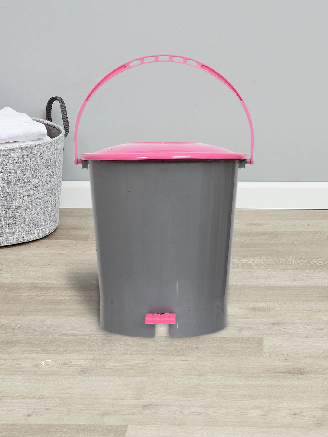 Kuber Industries Set Of 2 Grey & Pink Pedal Dustbin With Handle