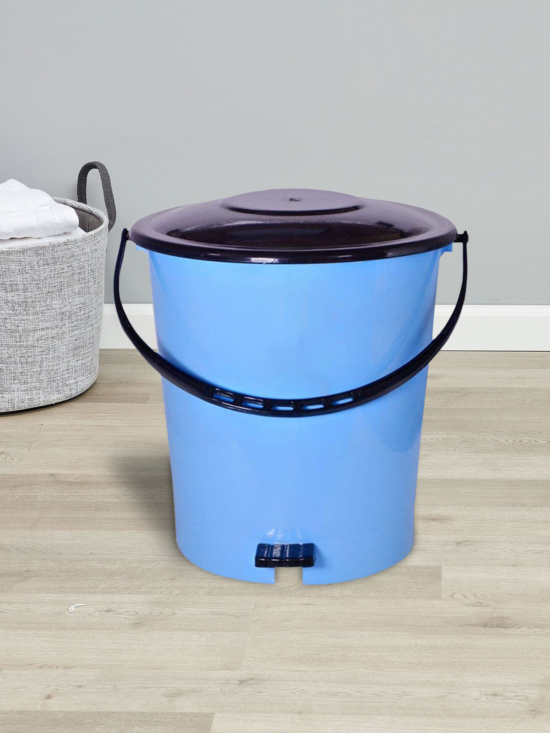 Kuber Industries Blue & Black Set Of 2 Solid 10L Pedal Wastebin With Handle