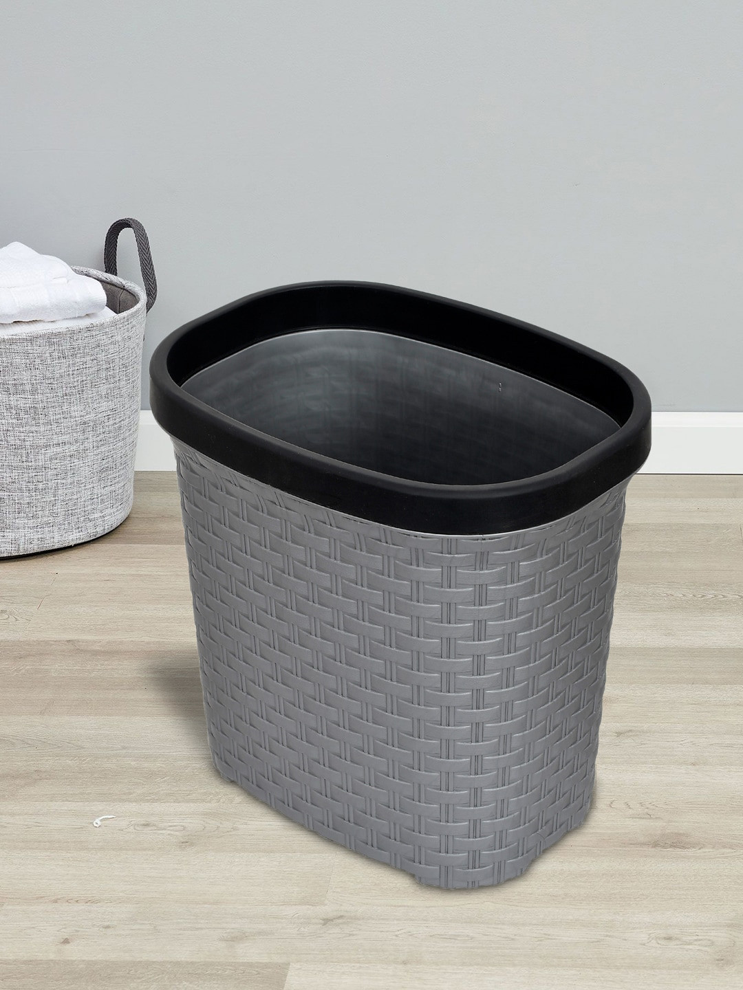 Kuber Industries Set Of 2 Gey & Black Textured Open Dustbin