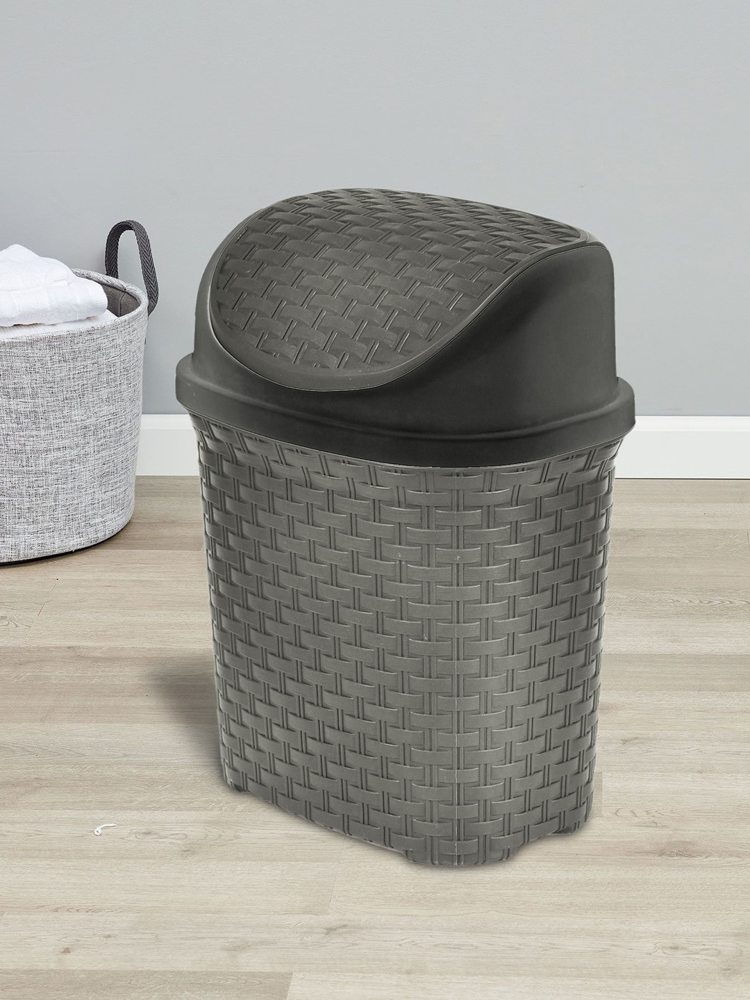 Kuber Industries Set Of 2 Grey Plastic Swing Lid Dustbin