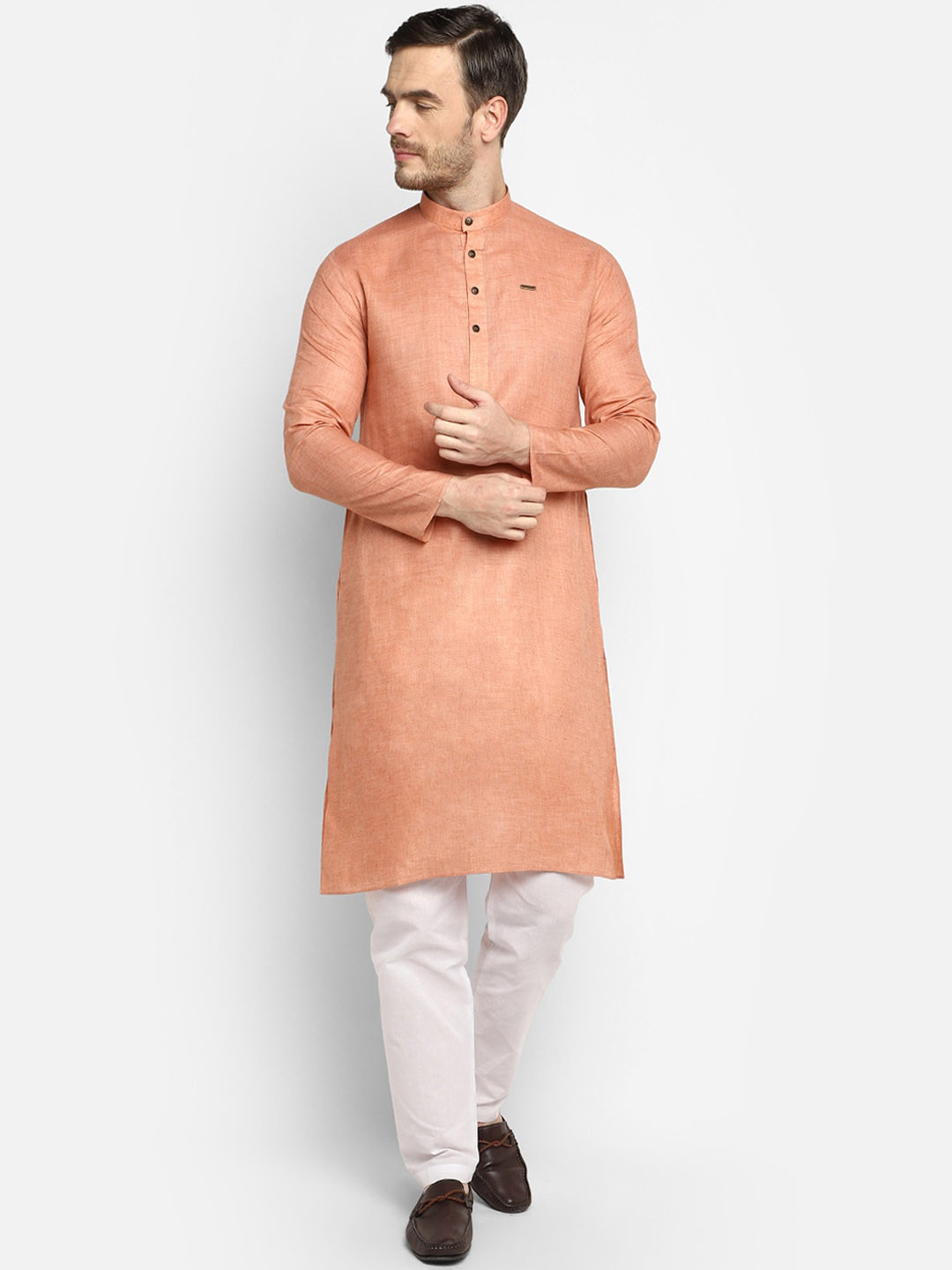DEVOILER Men Orange Kurta with Pyjamas
