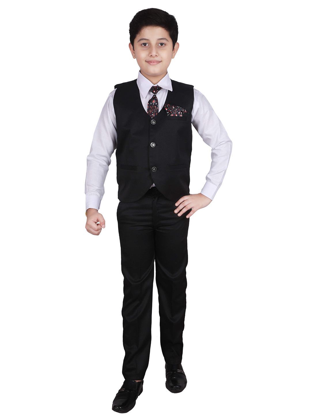 Pro-Ethic STYLE DEVELOPER Boys Black & White Regular Fit Single-Breasted Cotton 3 Pc Suit
