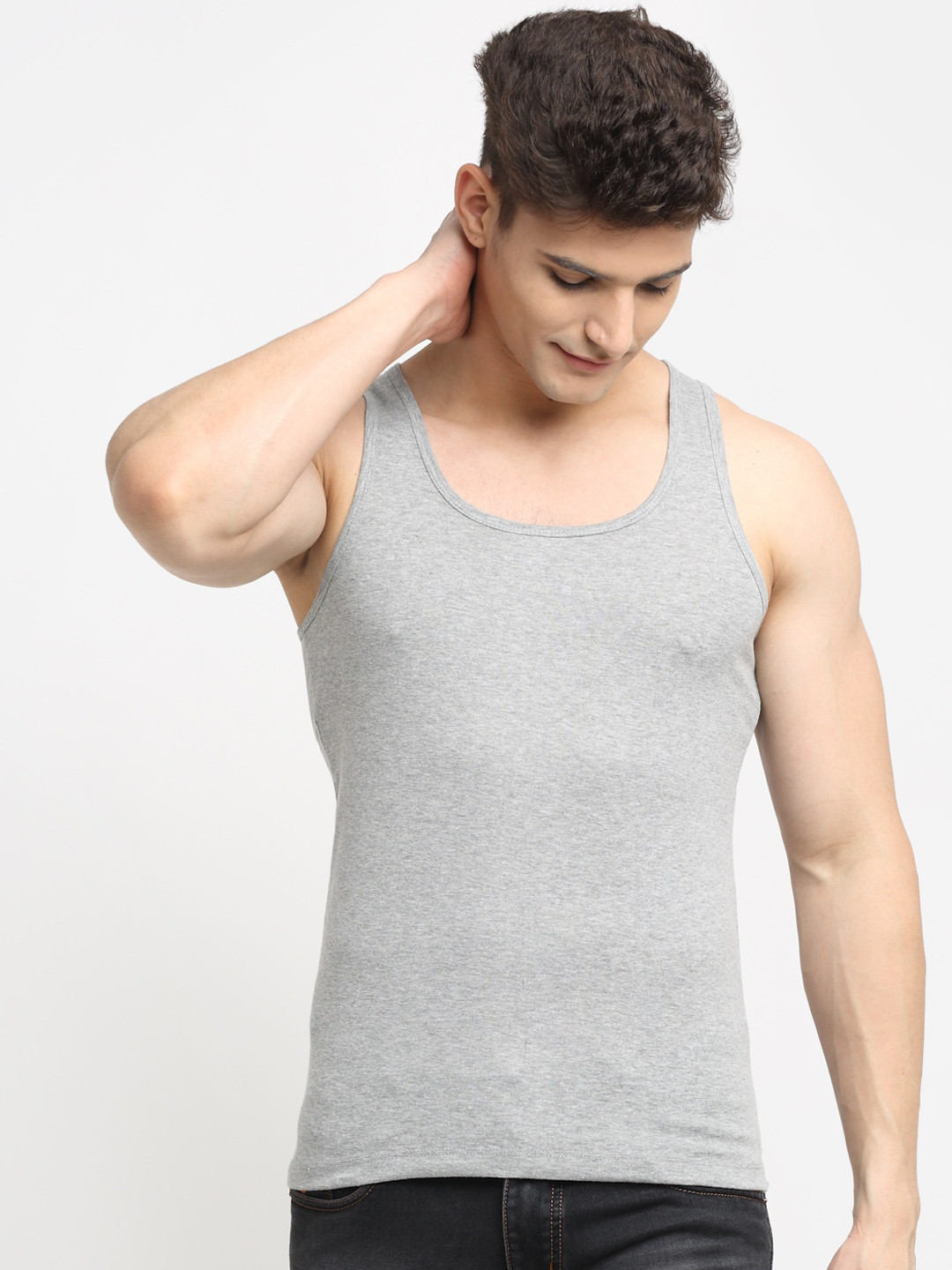 Friskers Men Grey Solid Pure Cotton Innerwear Vest RR-04-S