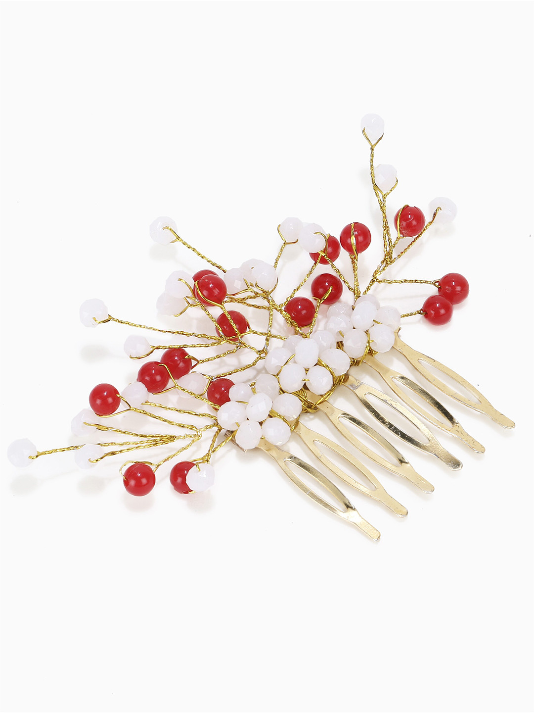 VAGHBHATT Women White & Red Beaded Comb Pin