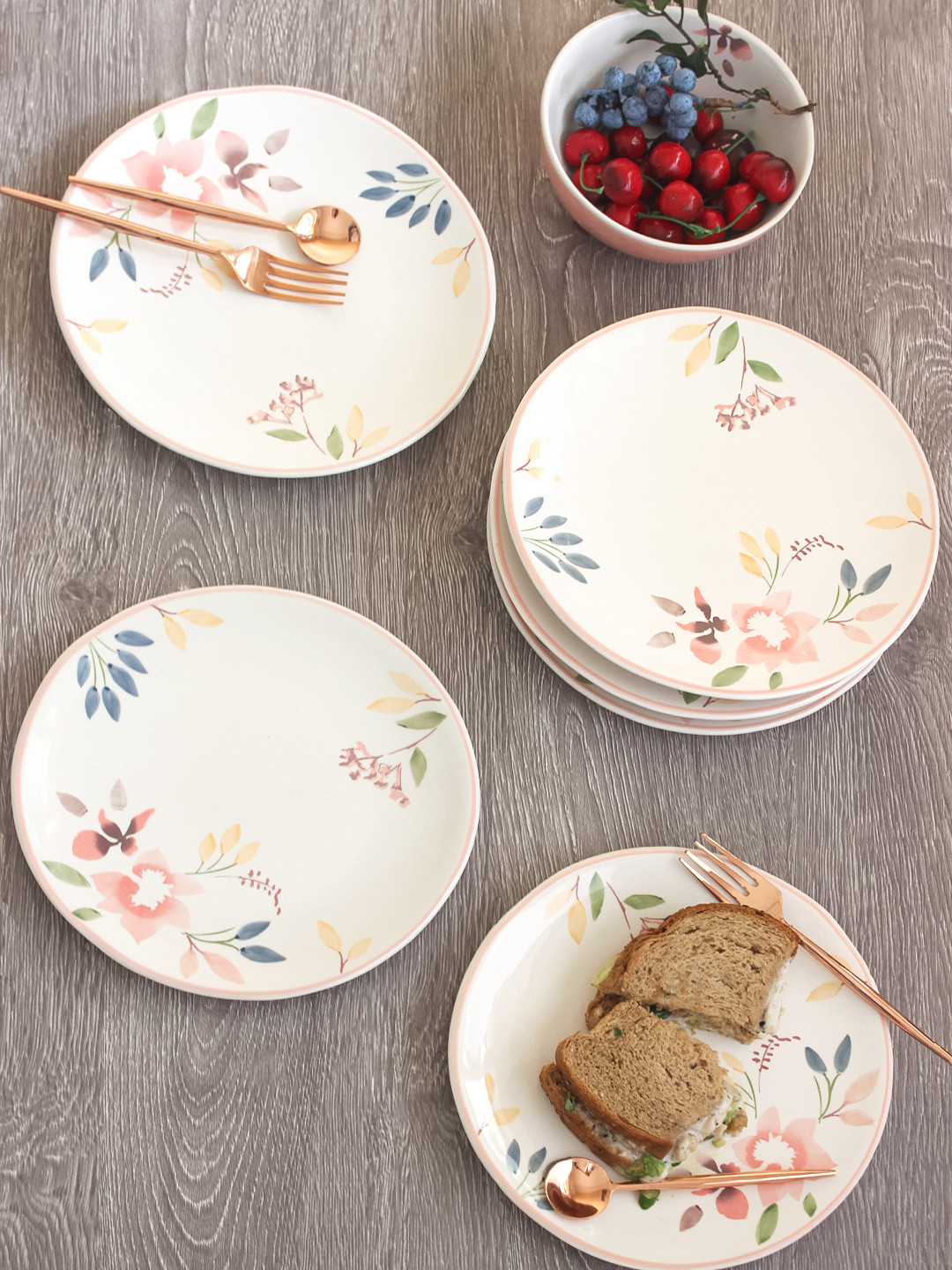 The Wishing Chair White & Blue 6 Pieces Printed Stoneware Glossy Dinner Set