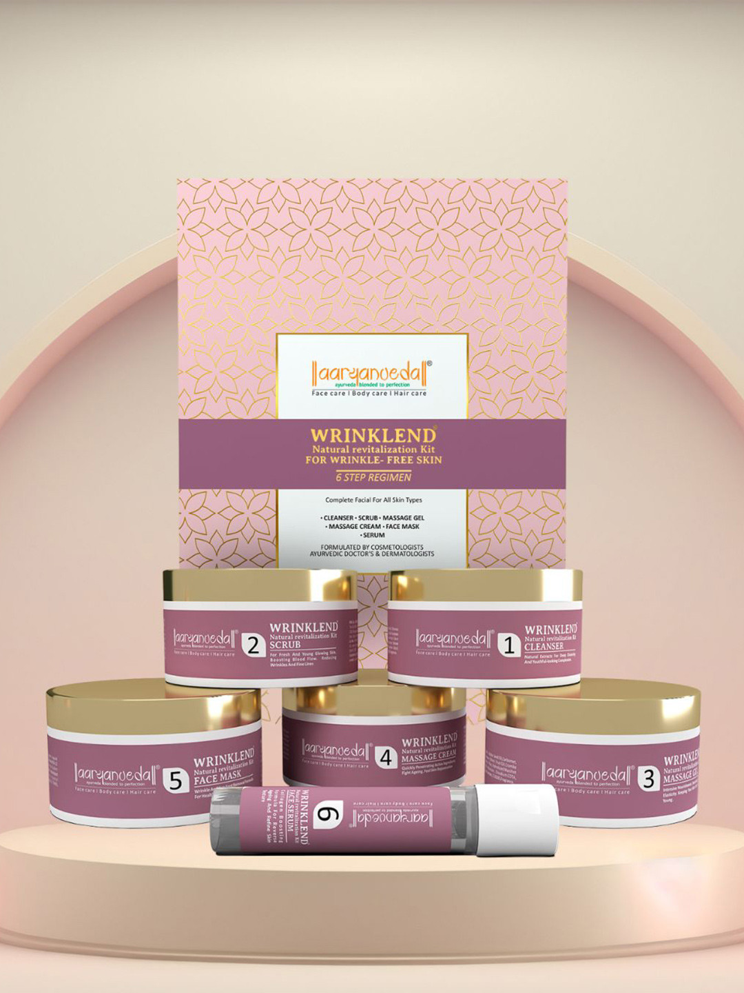 Aryanveda Wrinklend Natural Revitalization Facial Kit with 6 Step Regimen - 260 g