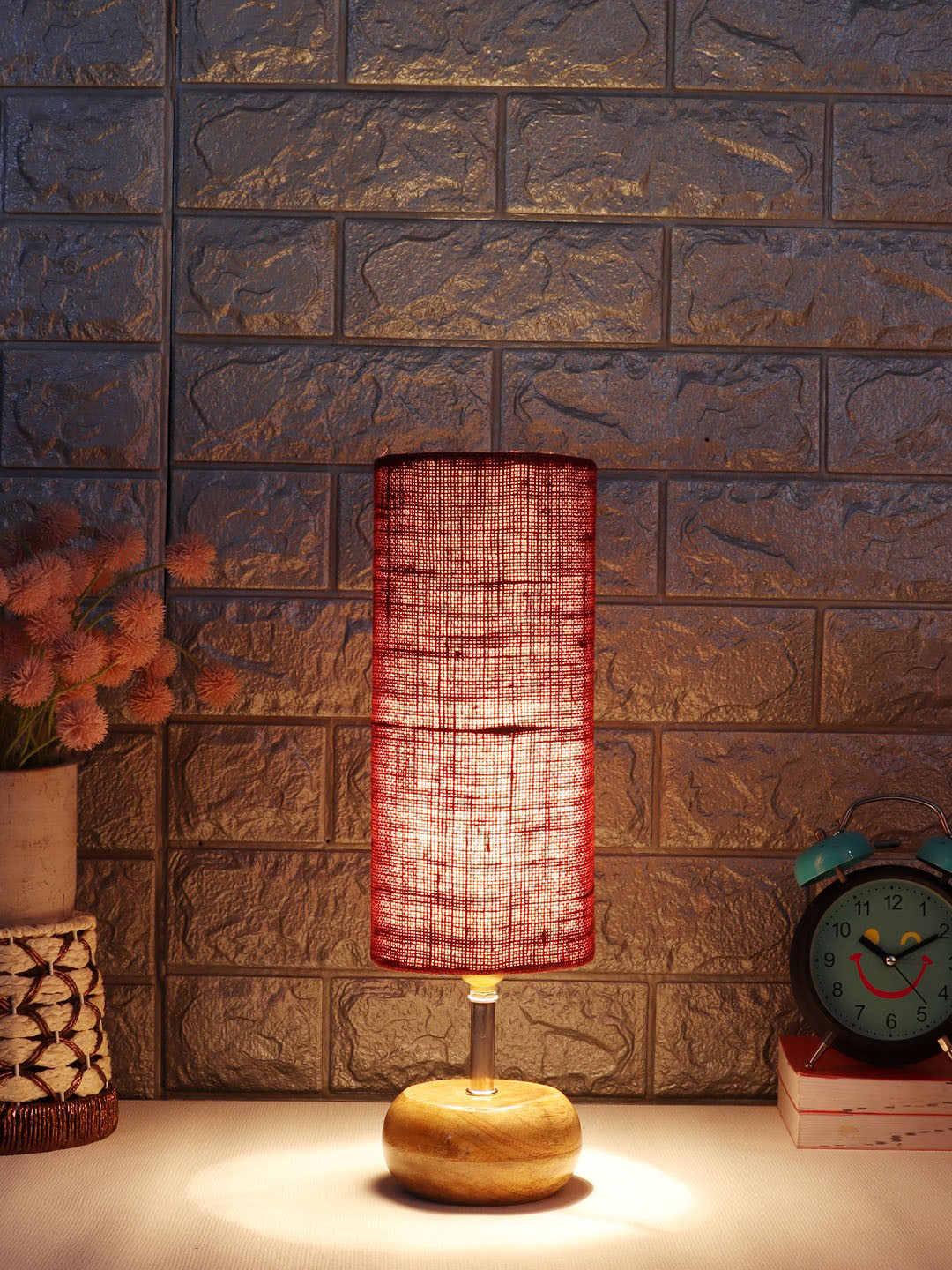 Devansh Maroon & Beige Table Tamp With Jute Shade