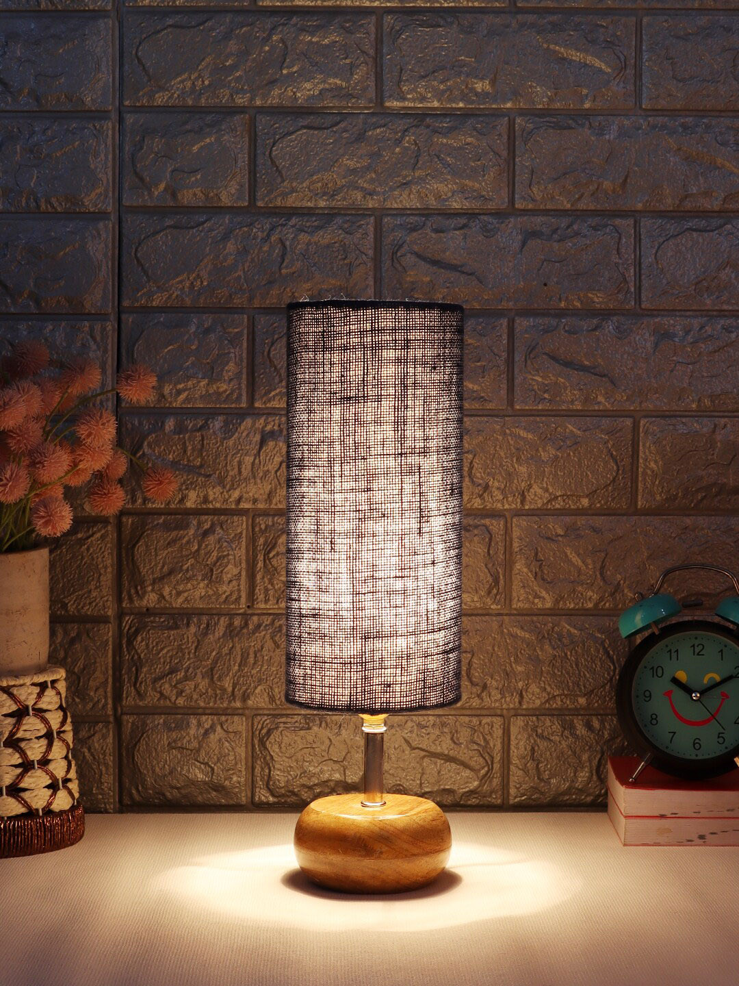 Devansh Blue Wood Table Lamp with Jute Shade