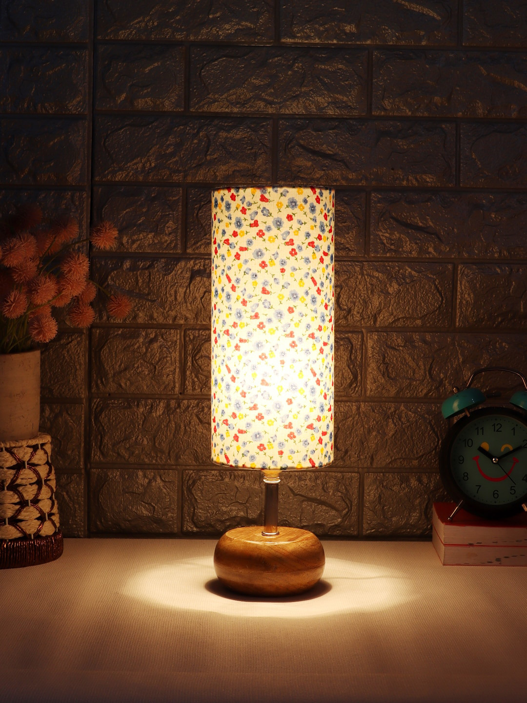 Devansh Muticoloured Printed Table Tamp With Cotton Shade