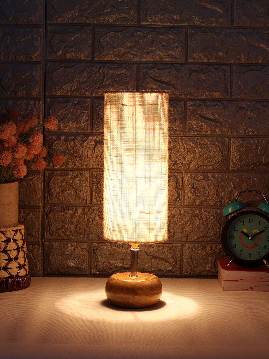 Devansh White Wood Table Lamp with Jute Shade