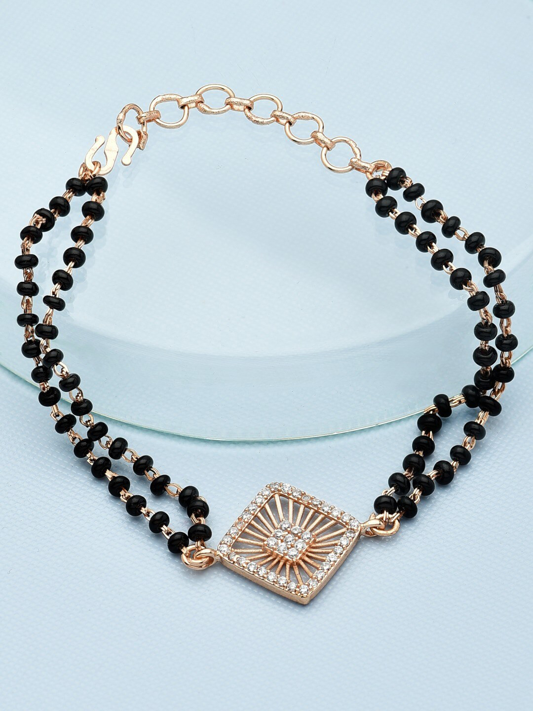 Zaveri Pearls Rose Gold & Black Brass Cubic Zirconia Rose Gold-Plated Mangalsutra Bracelet